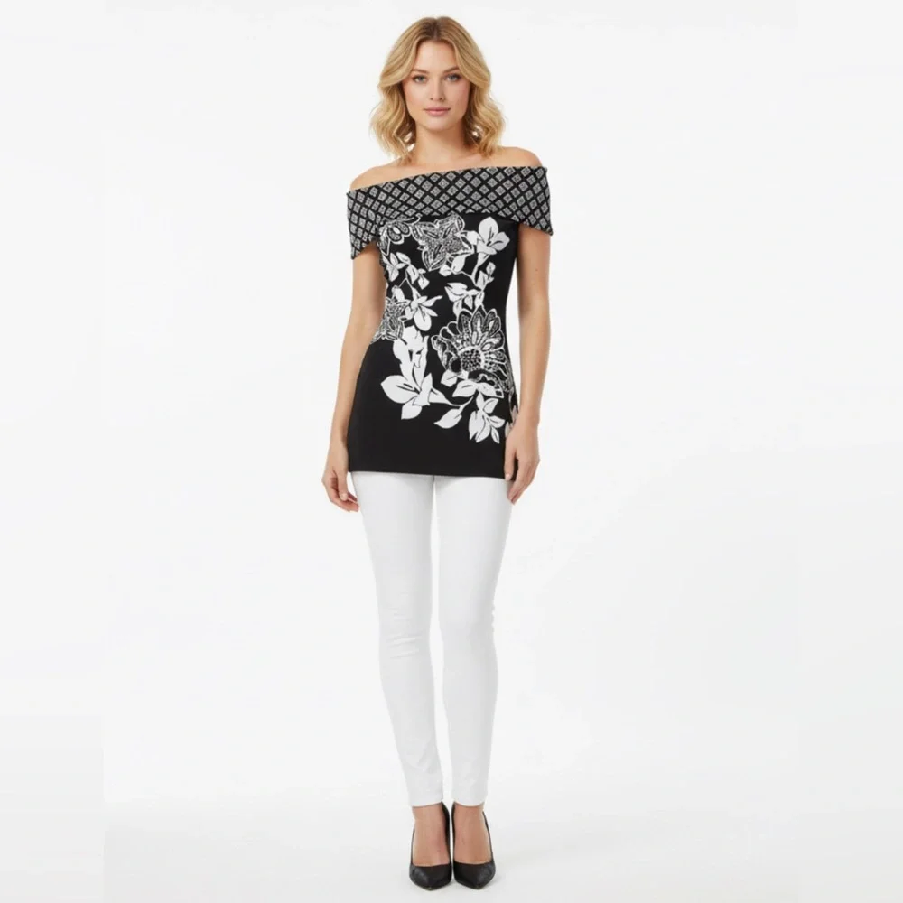 WHBM Floral Tunic Tank Blouse White House Black Market Size Large - Picture 6 of 6